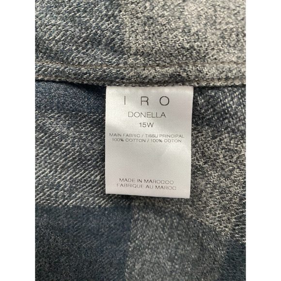 IRO Jeans Shirt Button Gray Plaid Donella Raw Hem Cotton Long Sleeve Roll Tab S - Picture 6 of 7